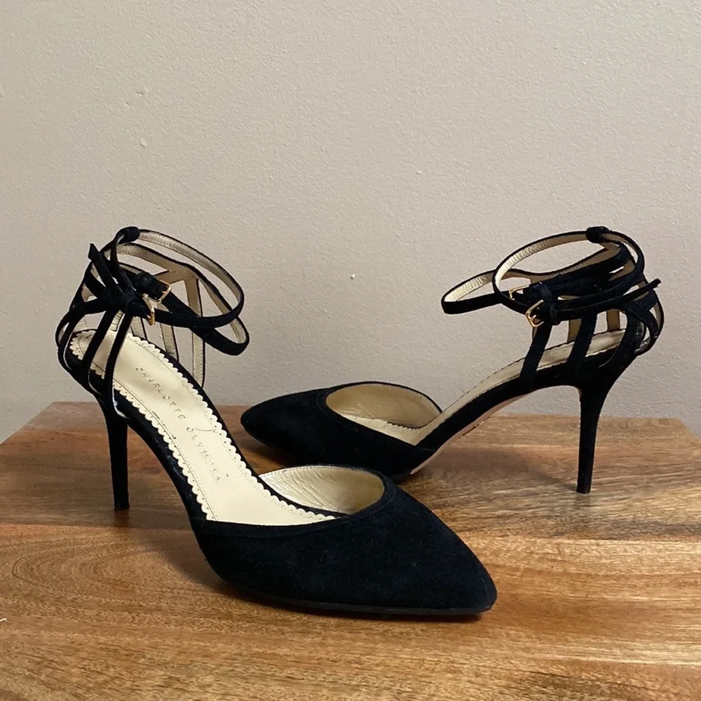 Charlotte Olympia Black Suede Aranea Spider Web d'Orsay Pump Heels Shoes